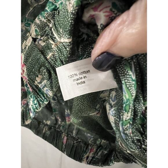 Lane Bryant Green Floral Button Up Balloon Waist Top Sz 14/16 Cropped Boho - Picture 5 of 7